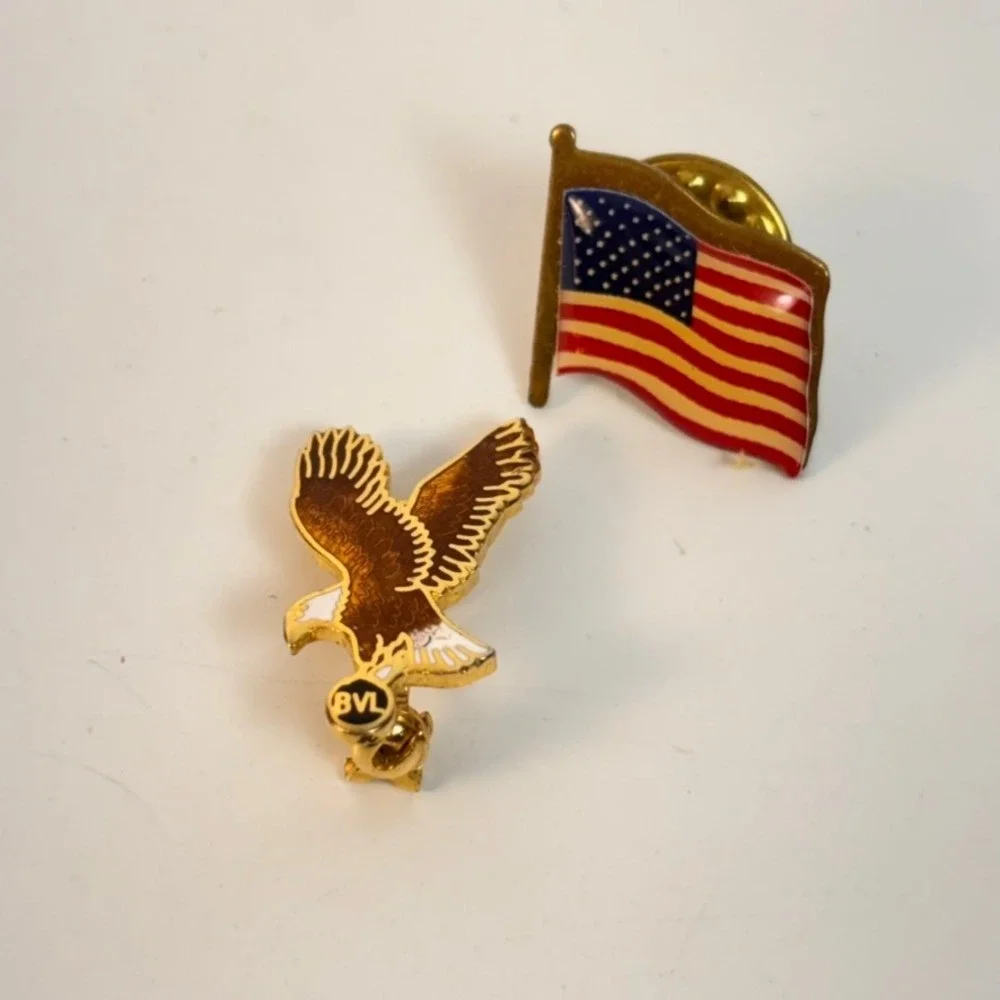 Vintage American Flag Eagle Pin Set Red White Blue Patriotic Americana BVL SEO